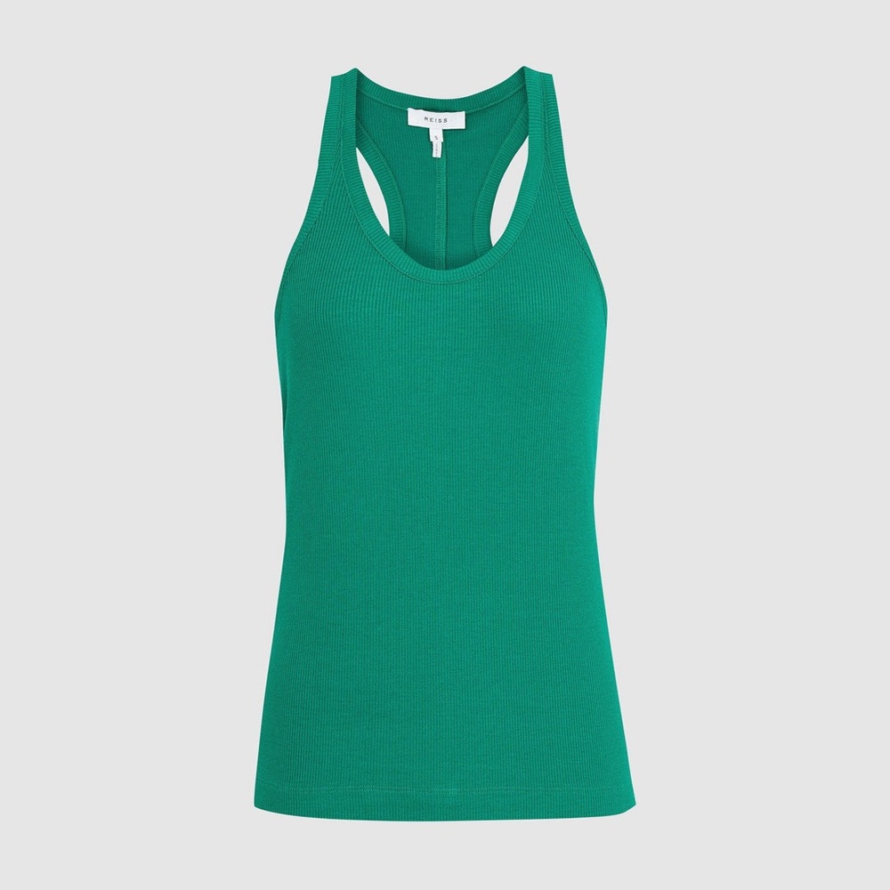 REISS Green Ribbed Racerback Tank Top